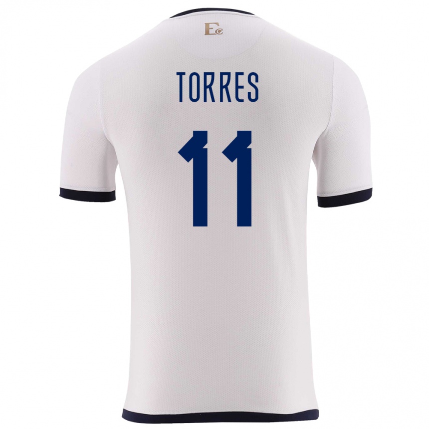 Hombre Fútbol Camiseta Ecuador Ambar Torres #11 Blanco 2ª Equipación 24-26 Perú