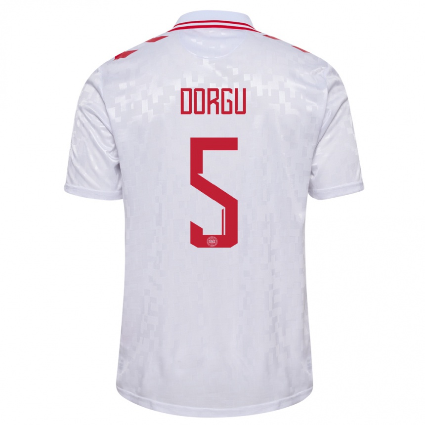 Hombre Fútbol Camiseta Dinamarca Patrick Dorgu #5 Blanco 2ª Equipación 24-26 Perú