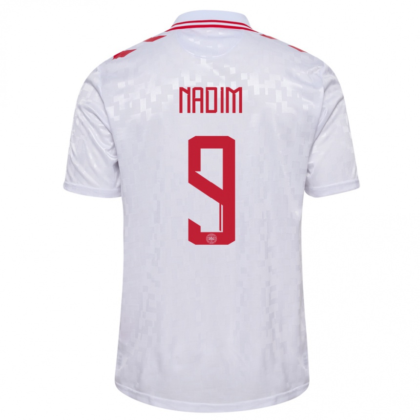 Hombre Fútbol Camiseta Dinamarca Nadia Nadim #9 Blanco 2ª Equipación 24-26 Perú