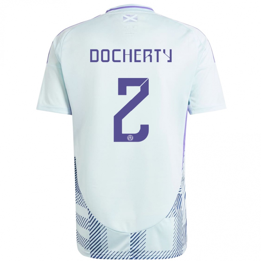 Hombre Fútbol Camiseta Escocia Nicola Docherty #2 Azul Menta Claro 2ª Equipación 24-26 Perú