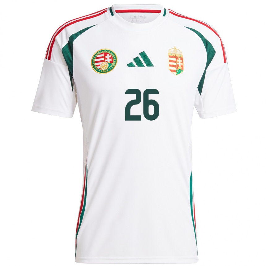 Hombre Fútbol Camiseta Hungría Mihály Kata #26 Blanco 2ª Equipación 24-26 Perú