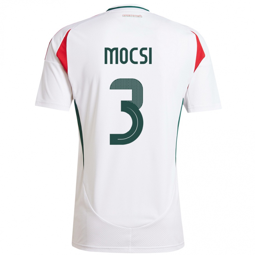 Hombre Fútbol Camiseta Hungría Attila Mocsi #3 Blanco 2ª Equipación 24-26 Perú