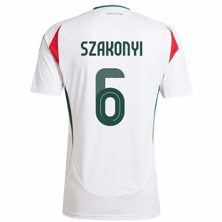 Hombre Fútbol Camiseta Hungría Emese Szakonyi #6 Blanco 2ª Equipación 24-26 Perú