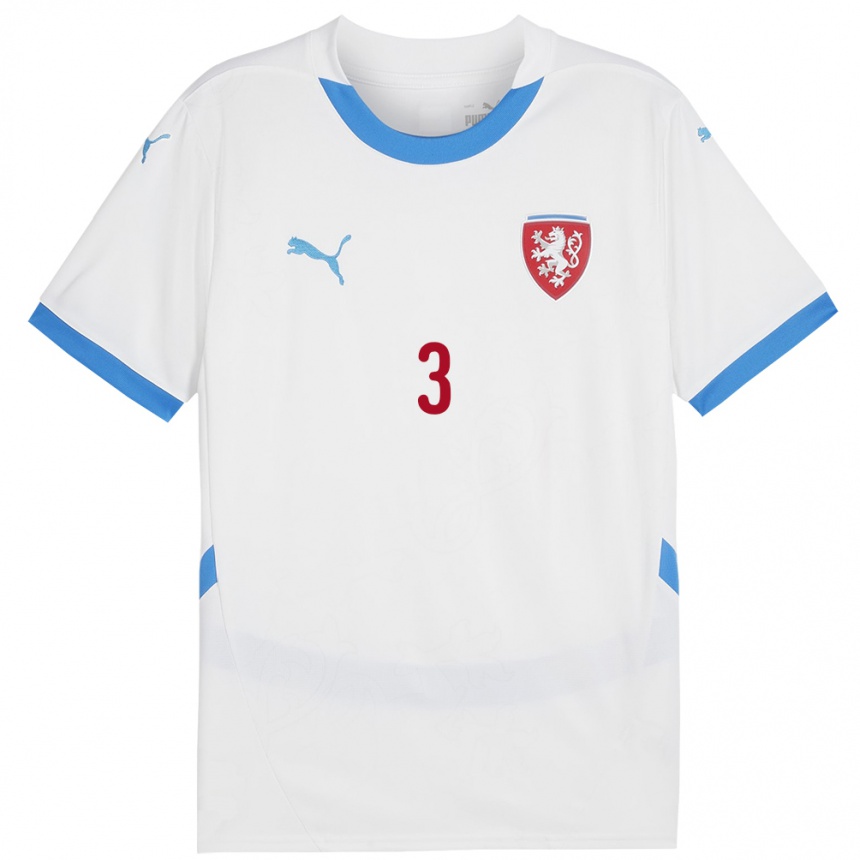 Hombre Fútbol Camiseta Chequia Eliška Sonntagová #3 Blanco 2ª Equipación 24-26 Perú