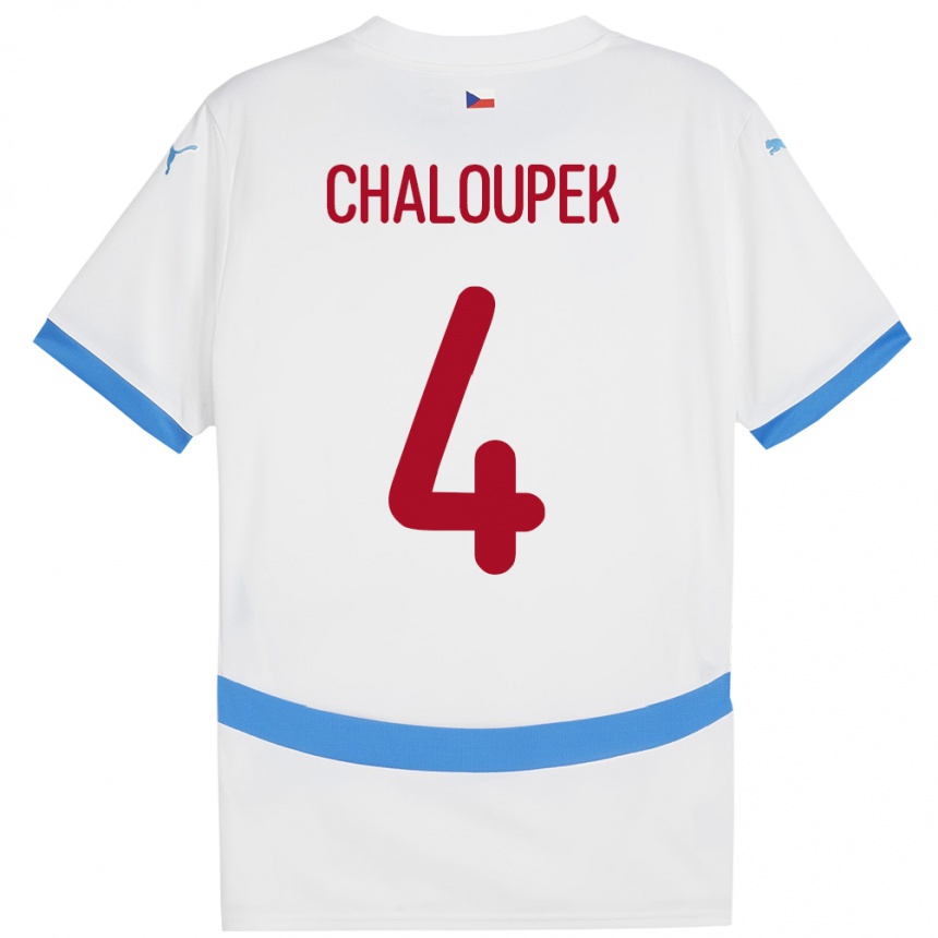 Hombre Fútbol Camiseta Chequia Stepan Chaloupek #4 Blanco 2ª Equipación 24-26 Perú