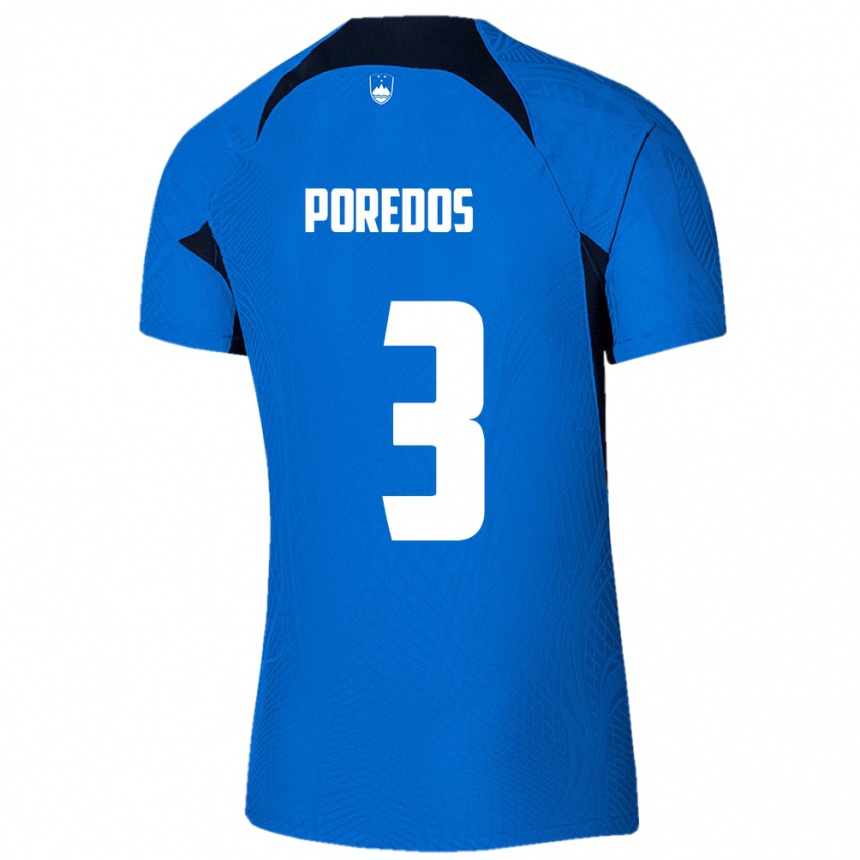 Hombre Fútbol Camiseta Eslovenia Luka Poredos #3 Azul 2ª Equipación 24-26 Perú