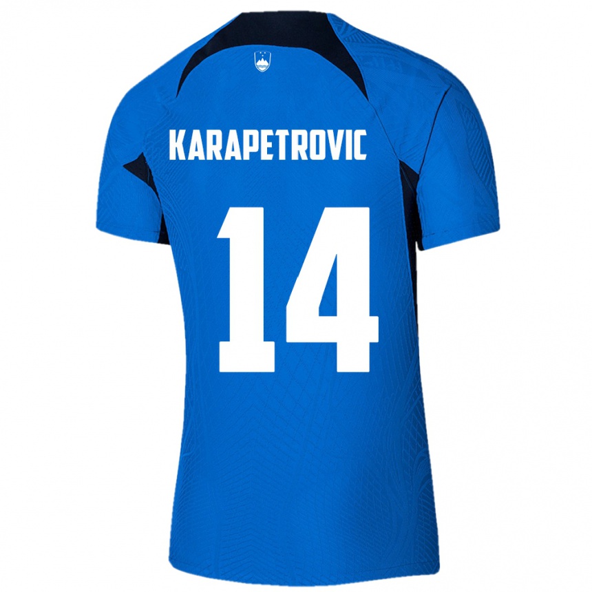 Hombre Fútbol Camiseta Eslovenia Luka Karapetrovic #14 Azul 2ª Equipación 24-26 Perú