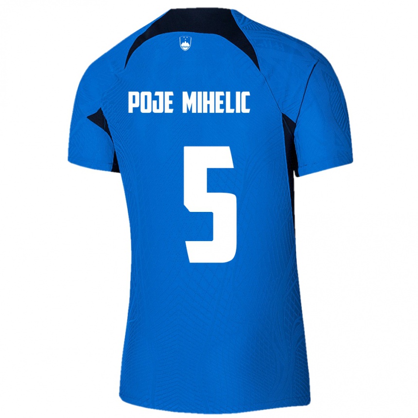 Hombre Fútbol Camiseta Eslovenia Naja Poje Mihelič #5 Azul 2ª Equipación 24-26 Perú