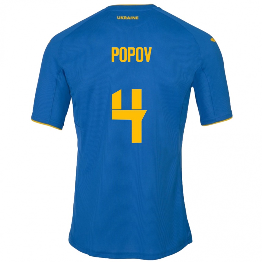 Hombre Fútbol Camiseta Ucrania Denys Popov #4 Azul 2ª Equipación 24-26 Perú