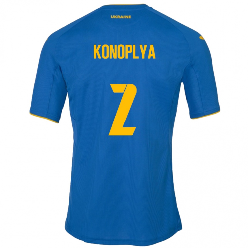 Hombre Fútbol Camiseta Ucrania Yukhym Konoplya #2 Azul 2ª Equipación 24-26 Perú