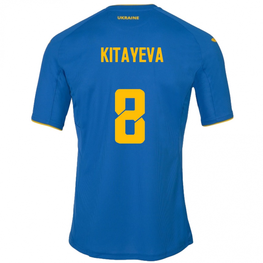 Hombre Fútbol Camiseta Ucrania Tetyana Kitayeva #8 Azul 2ª Equipación 24-26 Perú