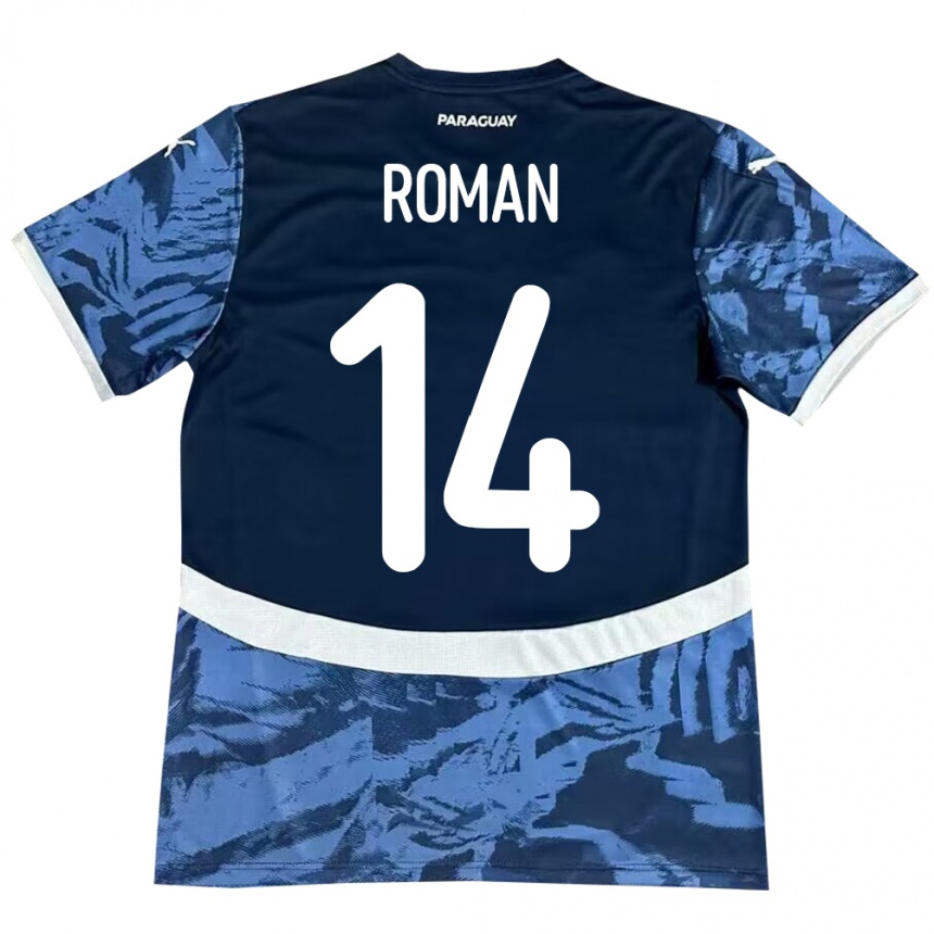 Hombre Fútbol Camiseta Paraguay Fernando Román #14 Azul 2ª Equipación 24-26 Perú