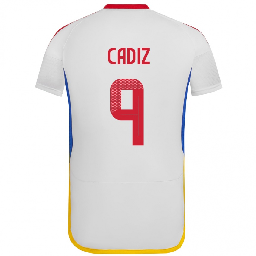 Hombre Fútbol Camiseta Venezuela Jhonder Cádiz #9 Blanco 2ª Equipación 24-26 Perú