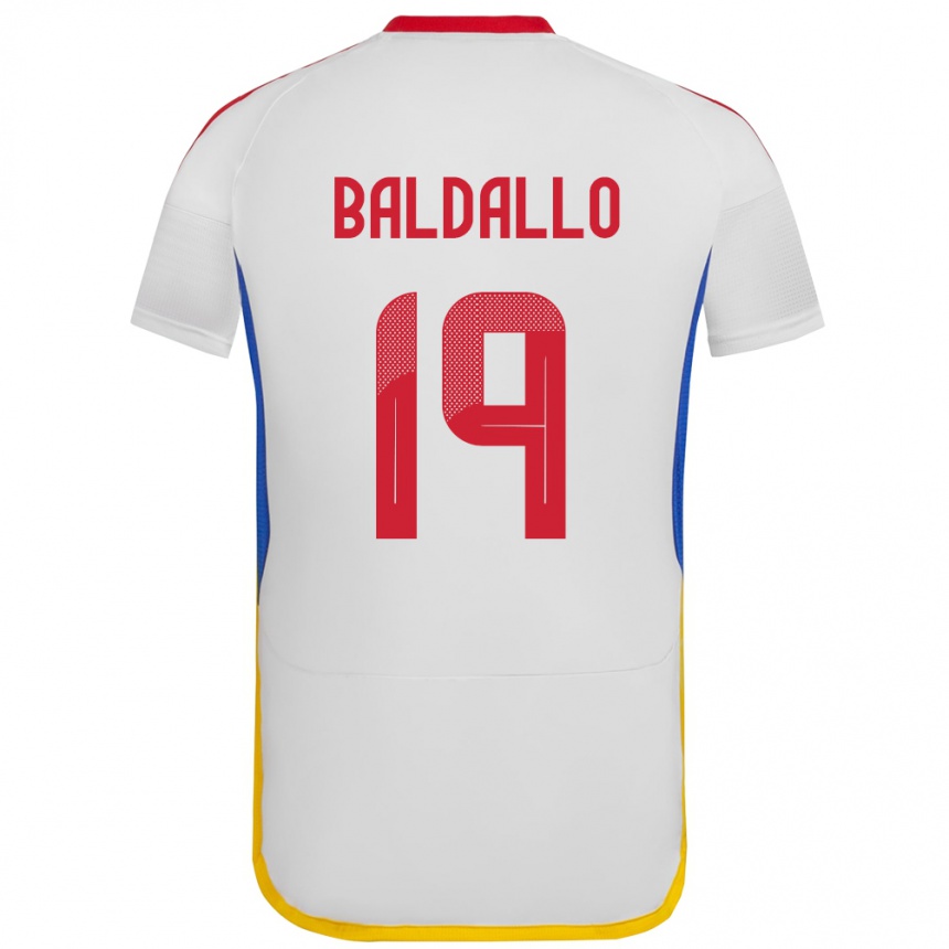 Hombre Fútbol Camiseta Venezuela Micheel Baldallo #19 Blanco 2ª Equipación 24-26 Perú