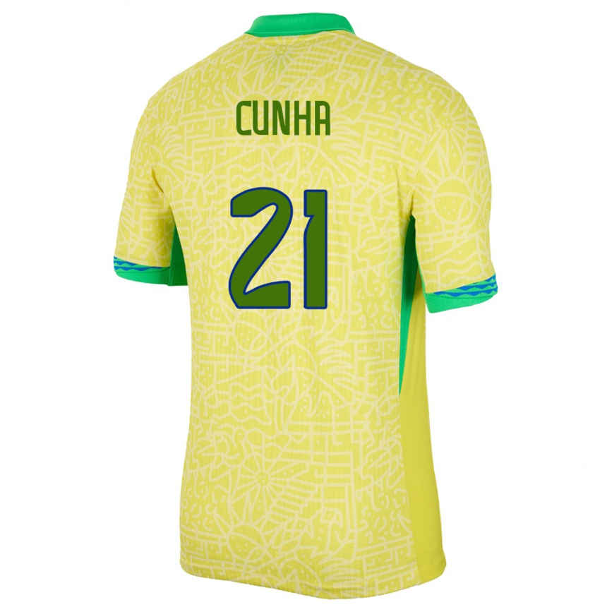 Mujer Fútbol Camiseta Brasil Matheus Cunha #21 Amarillo 1ª Equipación 24-26 Perú