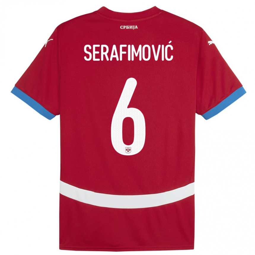 Mujer Fútbol Camiseta Serbia Vojin Serafimovic #6 Rojo 1ª Equipación 24-26 Perú