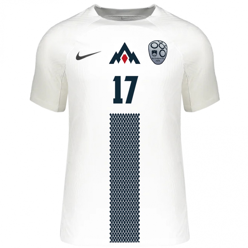 Mujer Fútbol Camiseta Eslovenia Jan Mlakar #17 Blanco 1ª Equipación 24-26 Perú