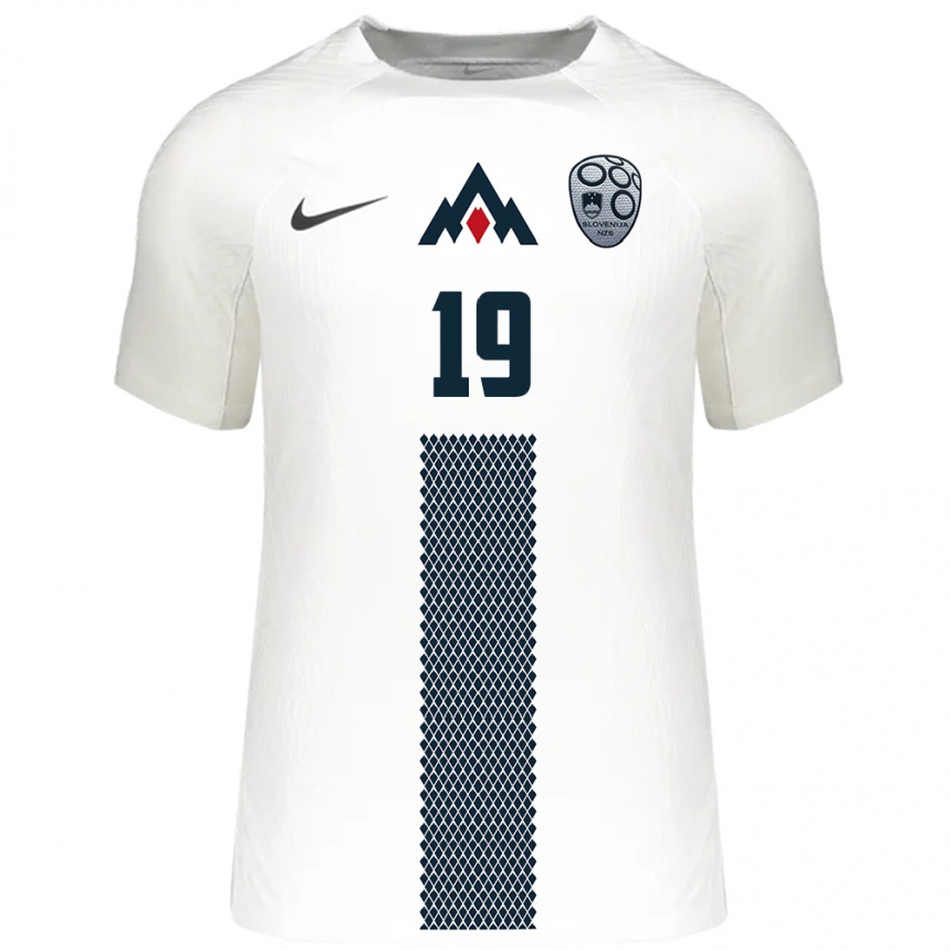 Mujer Fútbol Camiseta Eslovenia David Jereb #19 Blanco 1ª Equipación 24-26 Perú