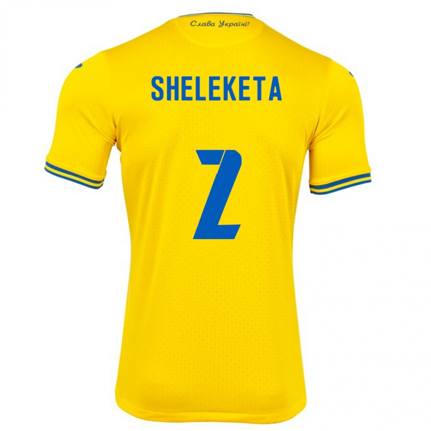 Mujer Fútbol Camiseta Ucrania Mykyta Sheleketa #2 Amarillo 1ª Equipación 24-26 Perú