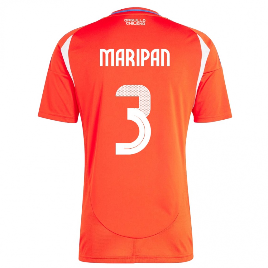 Mujer Fútbol Camiseta Chile Guillermo Maripán #3 Rojo 1ª Equipación 24-26 Perú