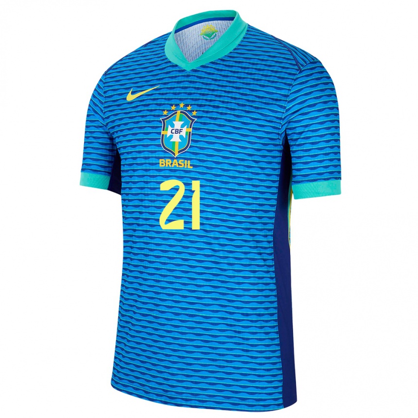 Mujer Fútbol Camiseta Brasil Matheus Cunha #21 Azul 2ª Equipación 24-26 Perú