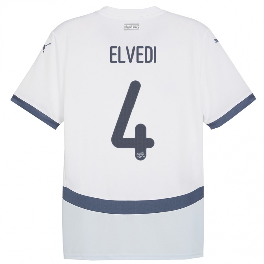 Mujer Fútbol Camiseta Suiza Nico Elvedi #4 Blanco 2ª Equipación 24-26 Perú