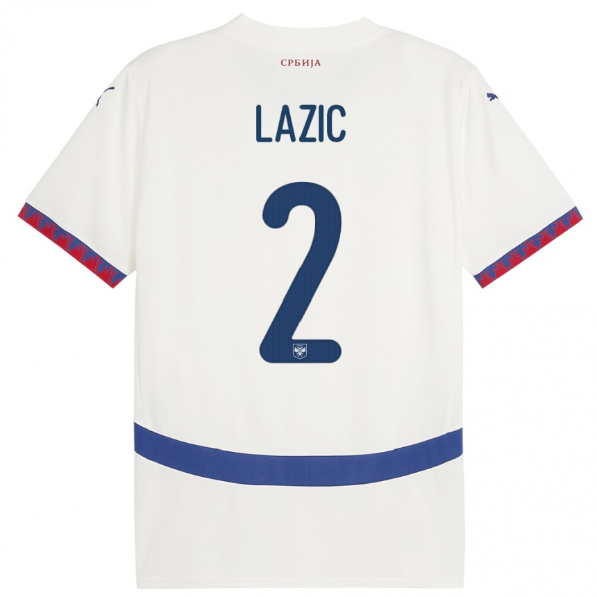 Mujer Fútbol Camiseta Serbia Uros Lazic #2 Blanco 2ª Equipación 24-26 Perú