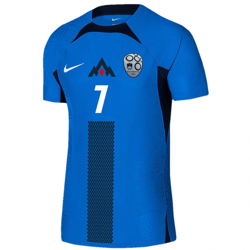 Mujer Fútbol Camiseta Eslovenia Anja Eferl #7 Azul 2ª Equipación 24-26 Perú