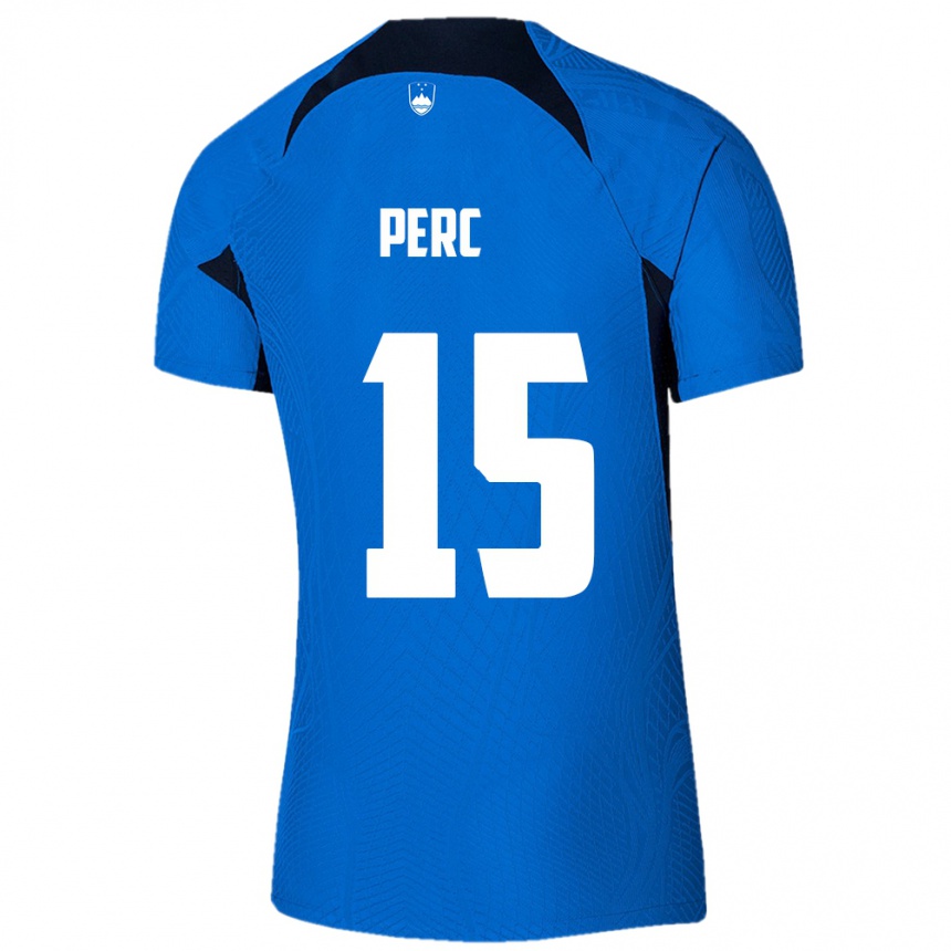 Mujer Fútbol Camiseta Eslovenia Nick Perc #15 Azul 2ª Equipación 24-26 Perú