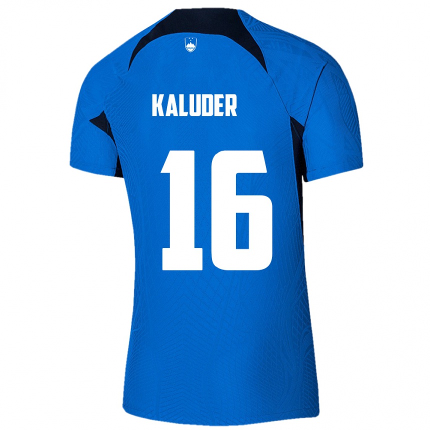 Mujer Fútbol Camiseta Eslovenia Grega Kaluder #16 Azul 2ª Equipación 24-26 Perú