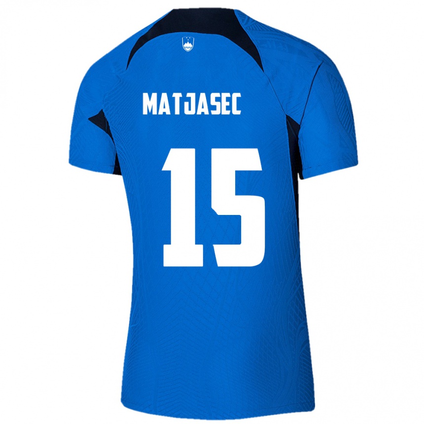 Mujer Fútbol Camiseta Eslovenia Miha Matjasec #15 Azul 2ª Equipación 24-26 Perú