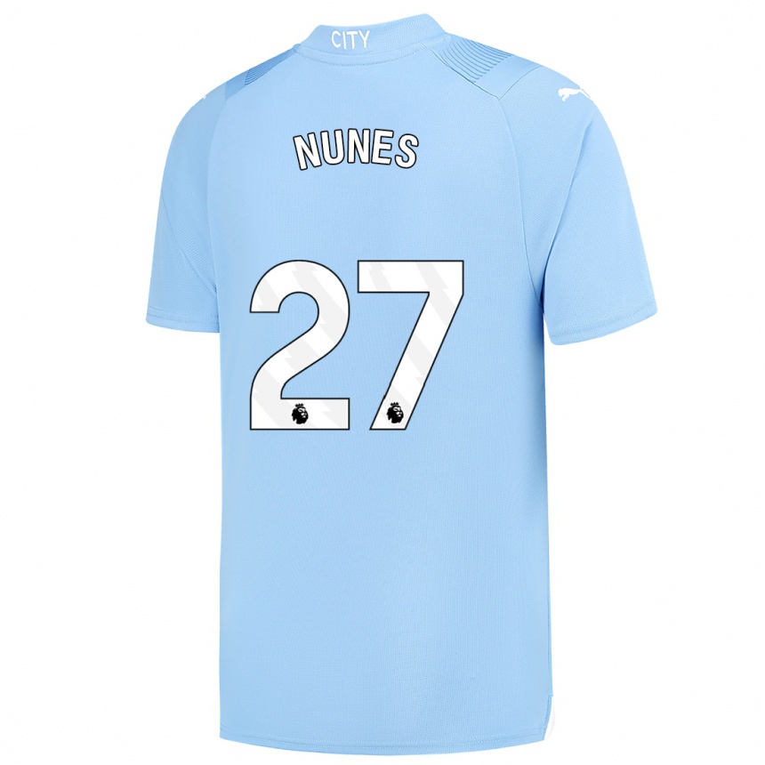 Niño Fútbol Camiseta Matheus Nunes #27 Azul Claro 1ª Equipación 2023/24 Perú