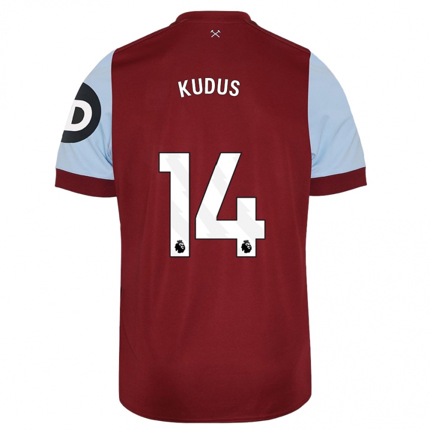 Niño Fútbol Camiseta Mohammed Kudus #14 Granate 1ª Equipación 2023/24 Perú