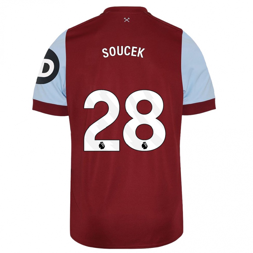 Niño Fútbol Camiseta Tomas Soucek #28 Granate 1ª Equipación 2023/24 Perú