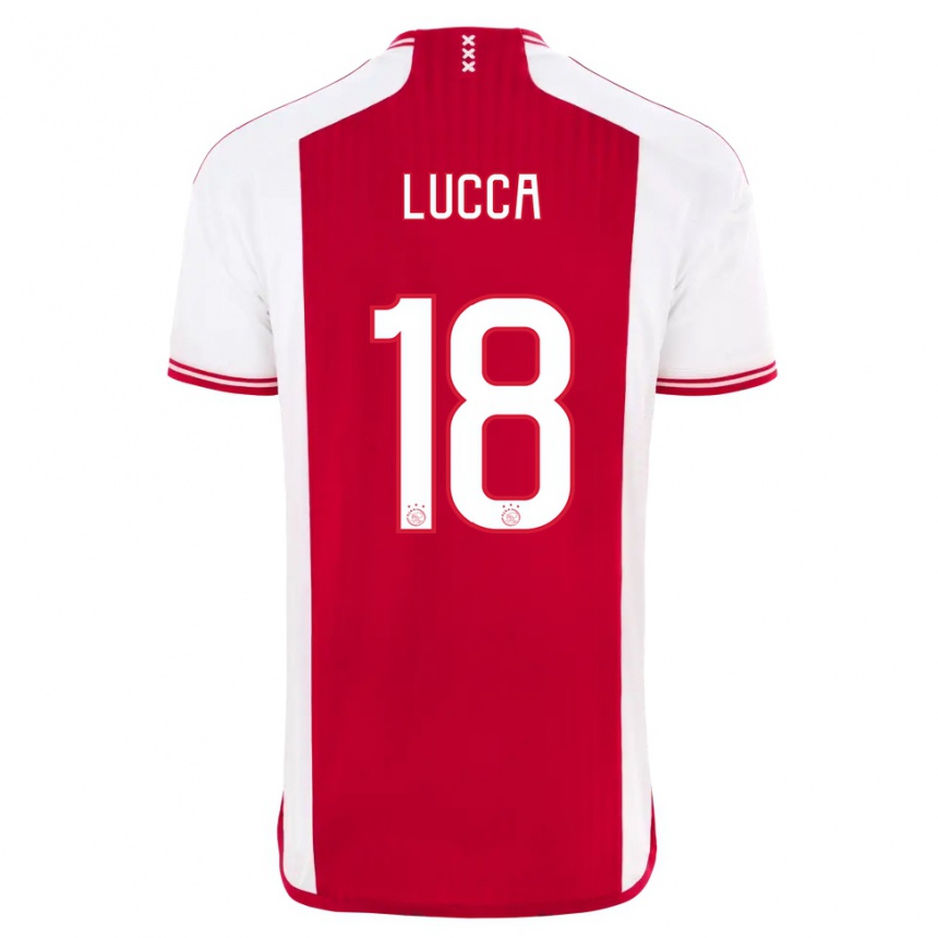 Niño Fútbol Camiseta Lorenzo Lucca #18 Rojo Blanco 1ª Equipación 2023/24 Perú