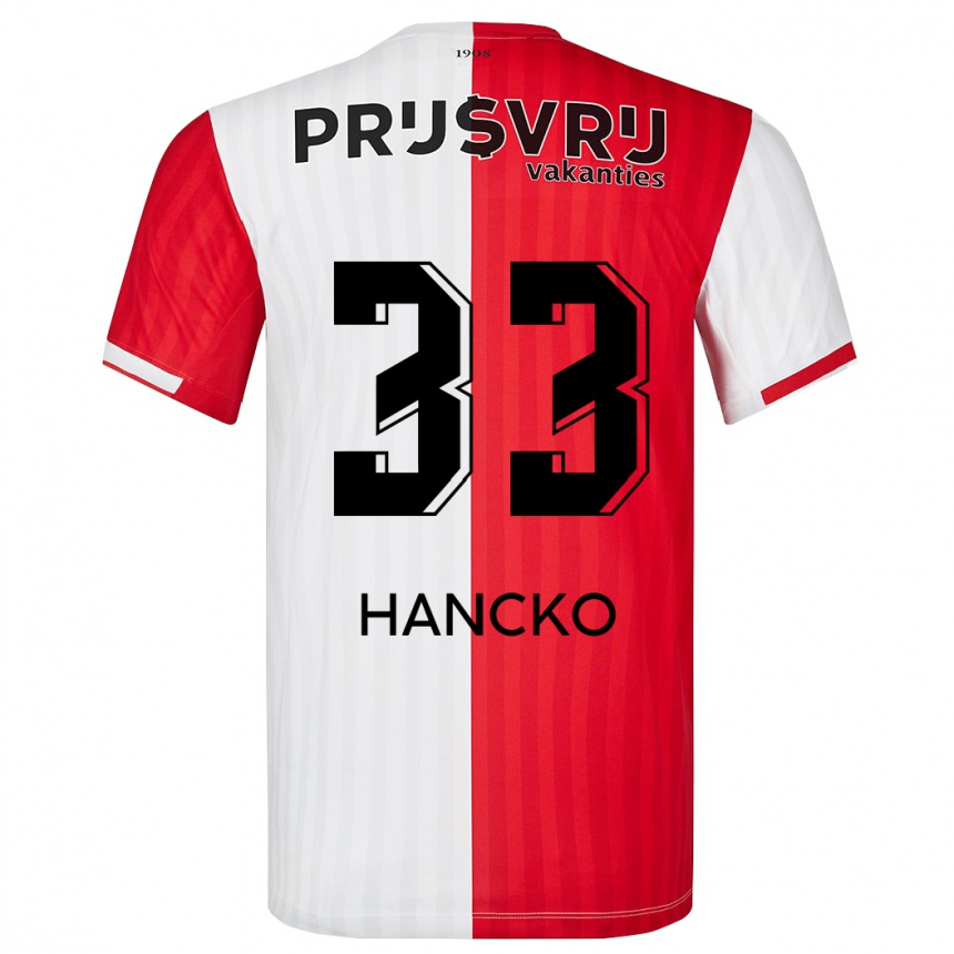 Niño Fútbol Camiseta David Hancko #33 Rojo Blanco 1ª Equipación 2023/24 Perú