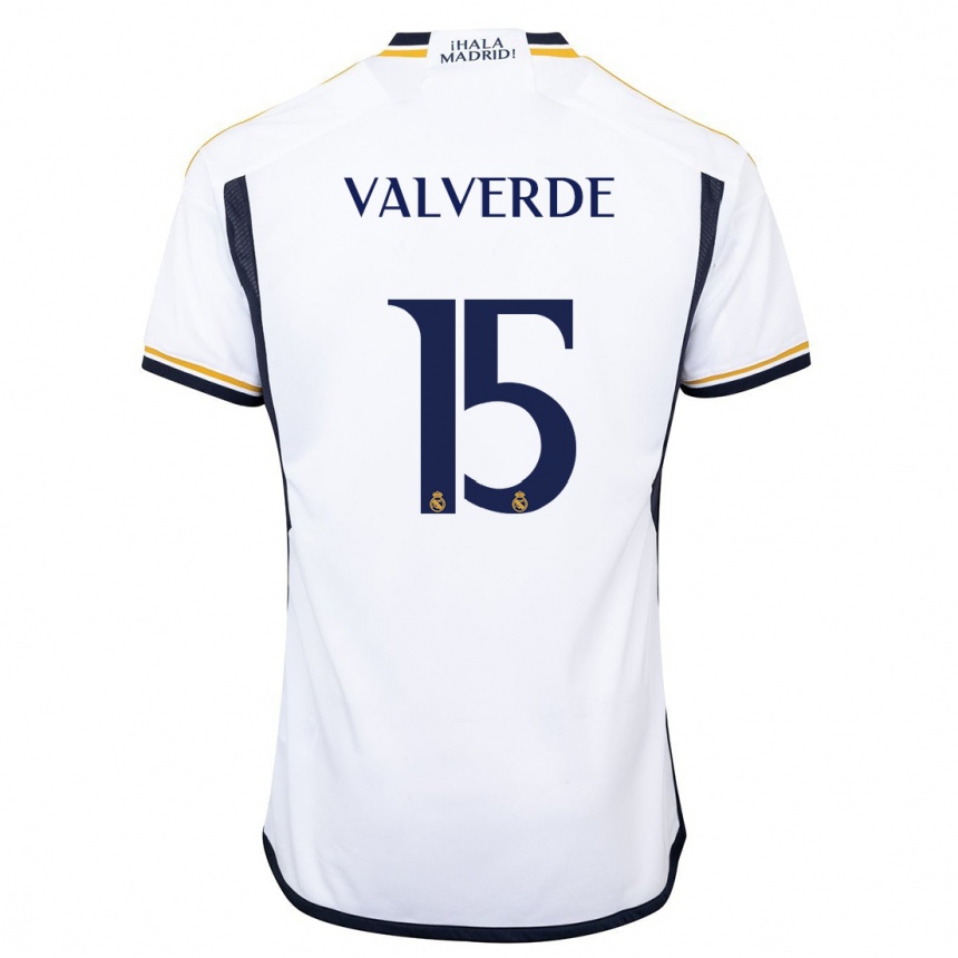 Niño Fútbol Camiseta Federico Valverde #15 Blanco 1ª Equipación 2023/24 Perú