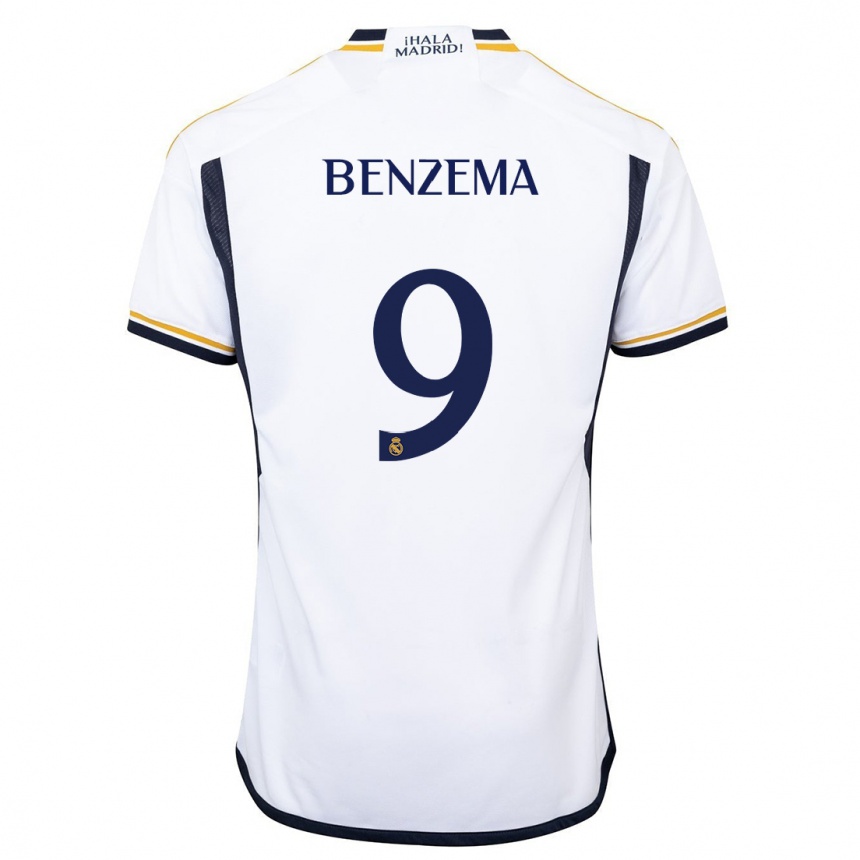 Niño Fútbol Camiseta Karim Benzema #9 Blanco 1ª Equipación 2023/24 Perú