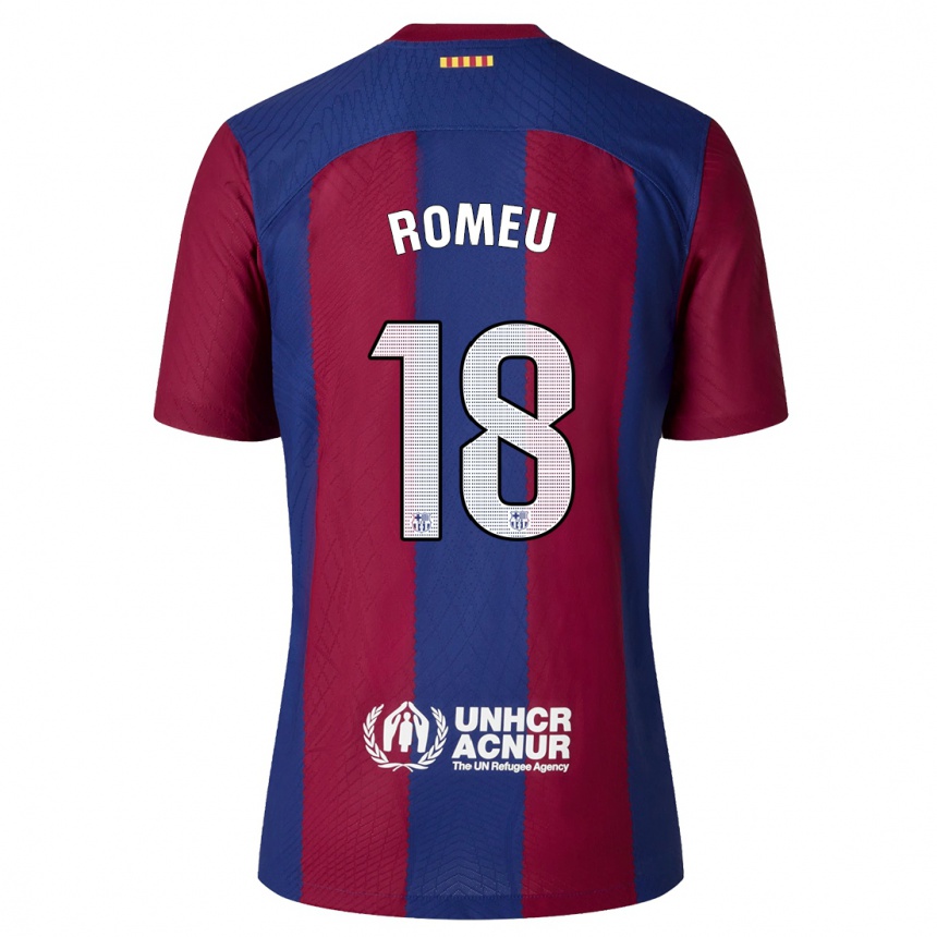 Niño Fútbol Camiseta Oriol Romeu #18 Rojo Azul 1ª Equipación 2023/24 Perú