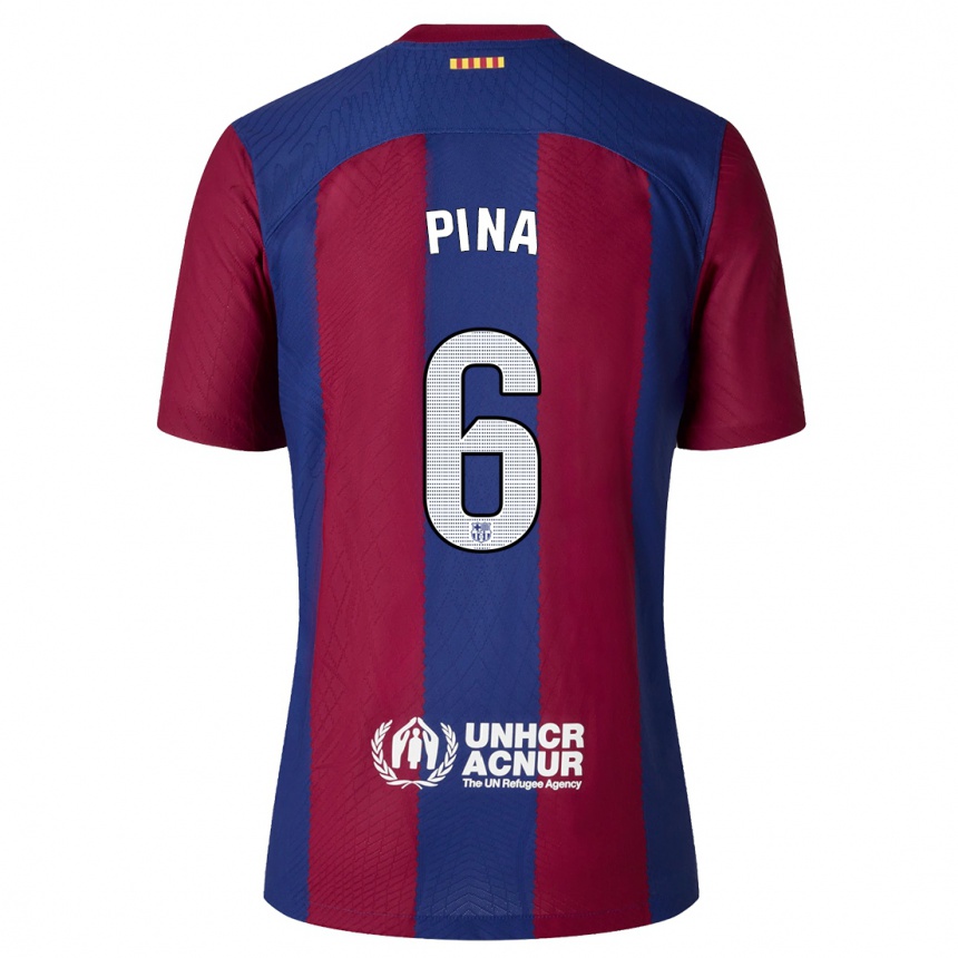 Niño Fútbol Camiseta Claudia Pina #6 Rojo Azul 1ª Equipación 2023/24 Perú