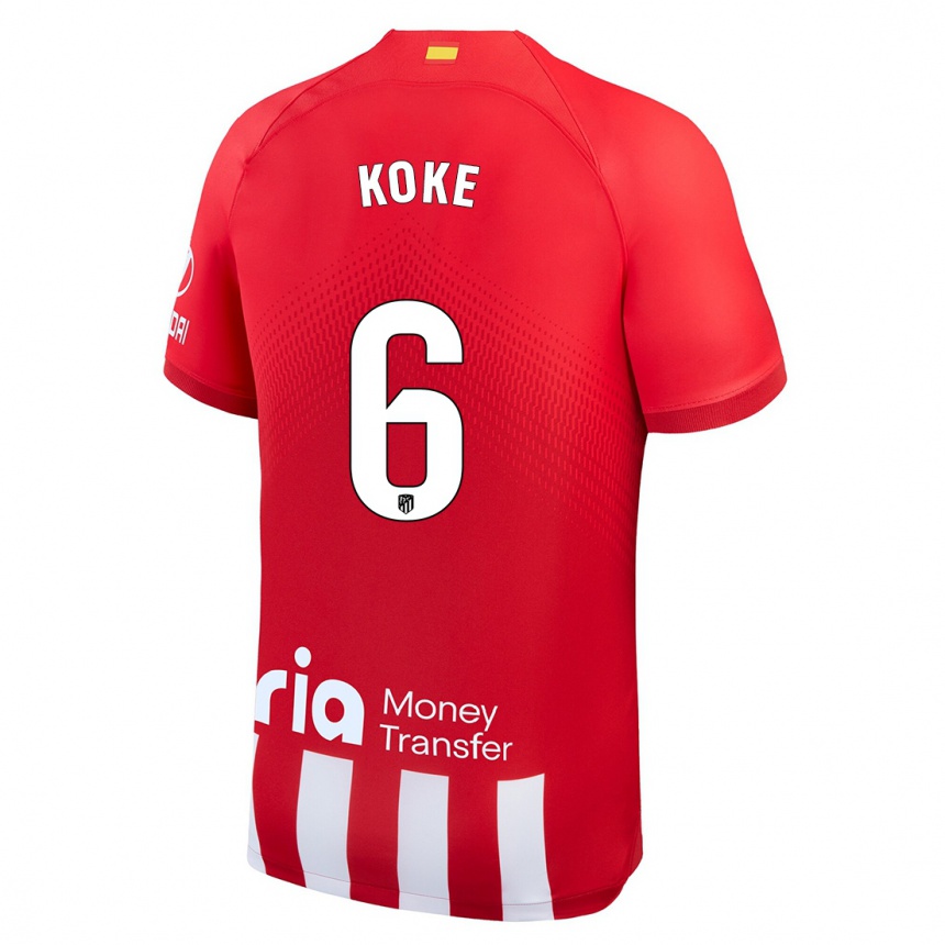 Niño Fútbol Camiseta Koke #6 Rojo Blanco 1ª Equipación 2023/24 Perú