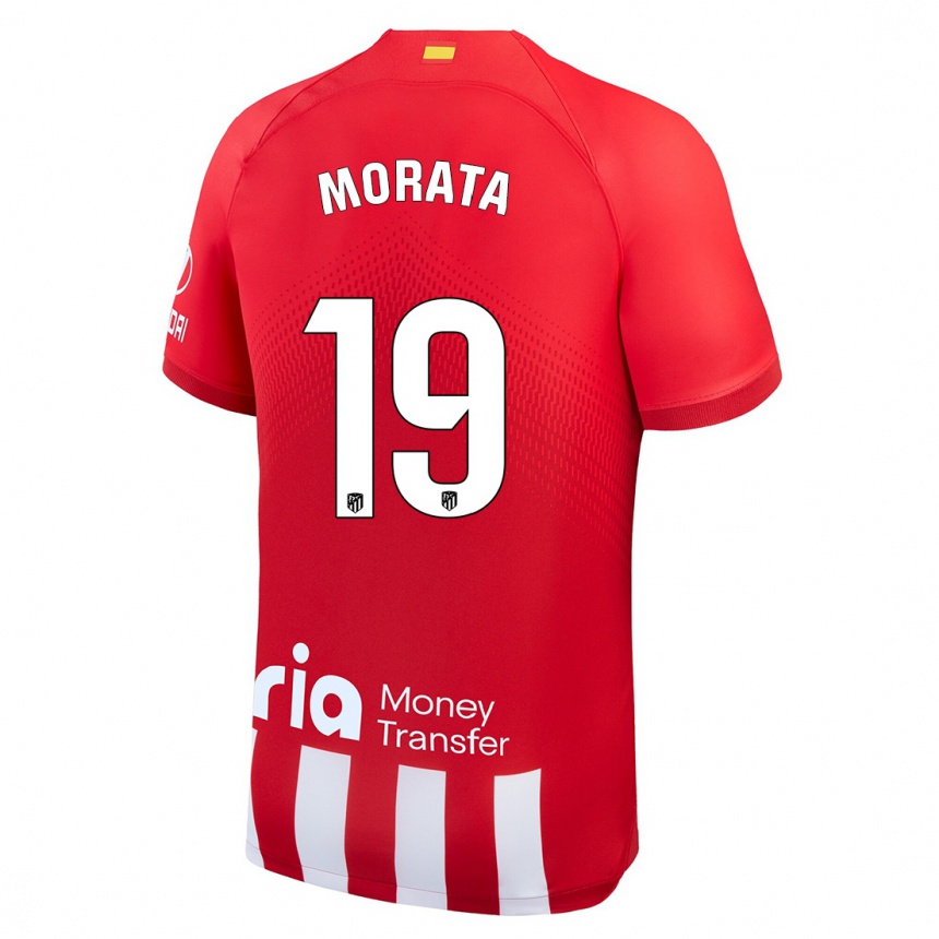 Niño Fútbol Camiseta Alvaro Morata #19 Rojo Blanco 1ª Equipación 2023/24 Perú