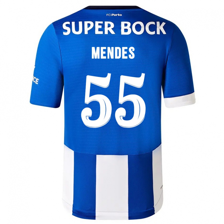 Niño Fútbol Camiseta João Mendes #55 Azul Blanco 1ª Equipación 2023/24 Perú