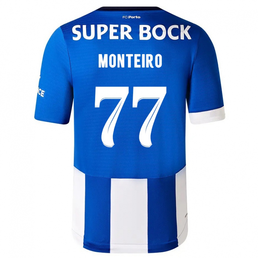 Niño Fútbol Camiseta Rui Monteiro #77 Azul Blanco 1ª Equipación 2023/24 Perú