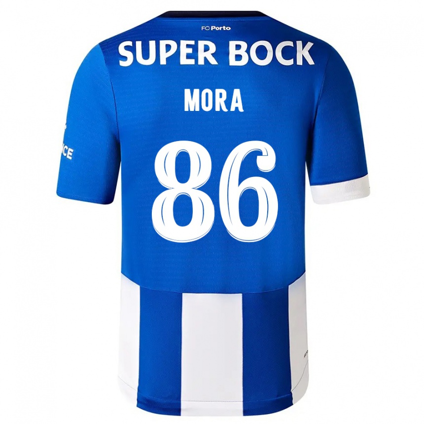 Niño Fútbol Camiseta Rodrigo Mora #86 Azul Blanco 1ª Equipación 2023/24 Perú