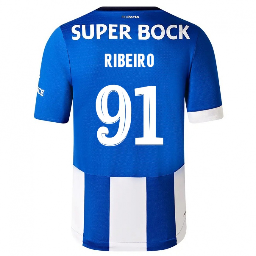 Niño Fútbol Camiseta Gonçalo Ribeiro #91 Azul Blanco 1ª Equipación 2023/24 Perú