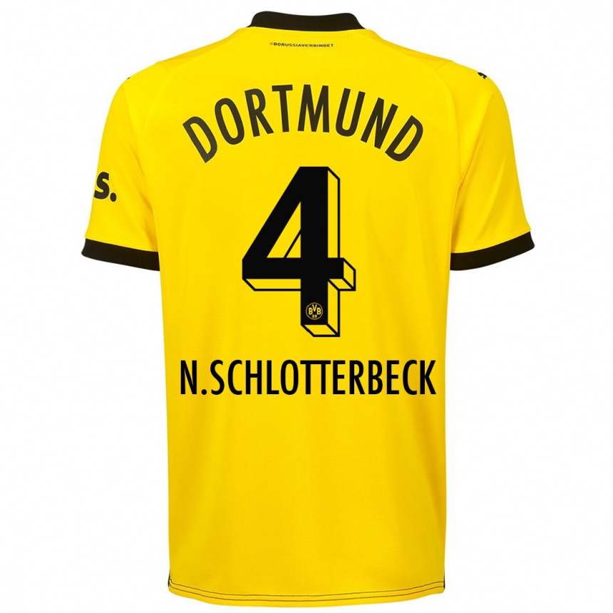 Niño Fútbol Camiseta Nico Schlotterbeck #4 Amarillo 1ª Equipación 2023/24 Perú