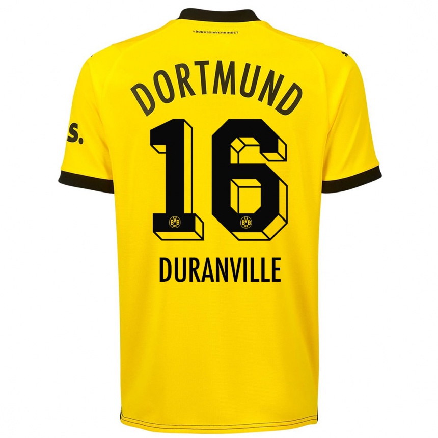 Niño Fútbol Camiseta Julien Duranville #16 Amarillo 1ª Equipación 2023/24 Perú