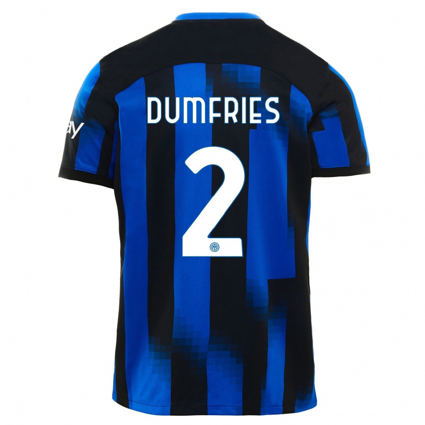 Niño Fútbol Camiseta Denzel Dumfries #2 Azul Negro 1ª Equipación 2023/24 Perú