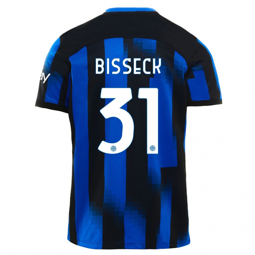 Niño Fútbol Camiseta Yann Bisseck #31 Azul Negro 1ª Equipación 2023/24 Perú